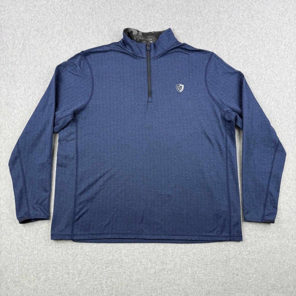 Greyson Sweater Mens 2XL Blue Herringbone 1/4 Zip Performance Golf Pullover